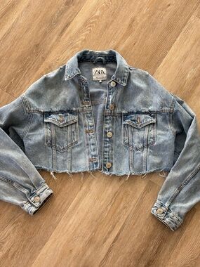 Zara Light Blue Cropped Denim Jacket